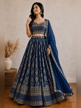 Dove Blue Dola Silk Jacquard Lehenga Choli Set